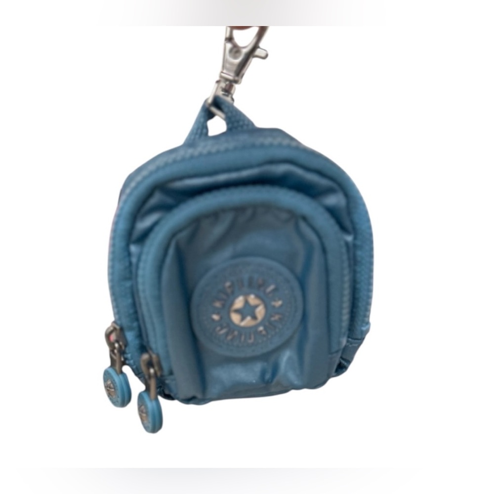 ✅SOLD✅Kipling Mini Seoul Zipper Pouch Keychain Polyamide Aqua Tides Metallic - Picture 2 of 4